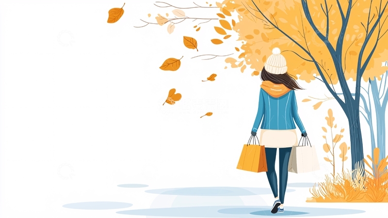 高清大图下载【趣麦麦图】秋季购物的女人背影
