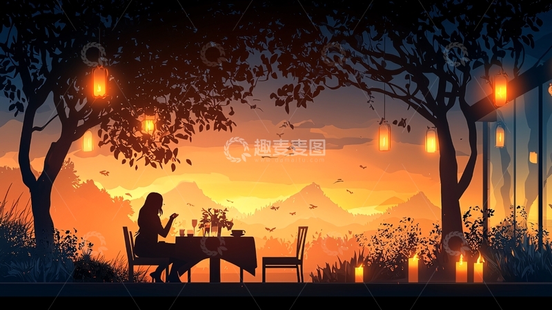 高清大图下载【趣麦麦图】浪漫晚餐在树下