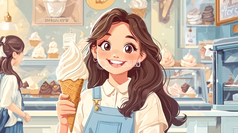 高清大图下载【趣麦麦图】快乐女孩手持冰淇淋