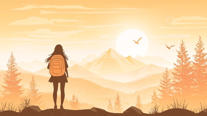 高清大图下载【趣麦麦图】旅行者背影看日出山脉