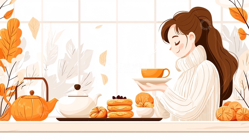 高清大图下载【趣麦麦图】秋日温暖下午茶时光