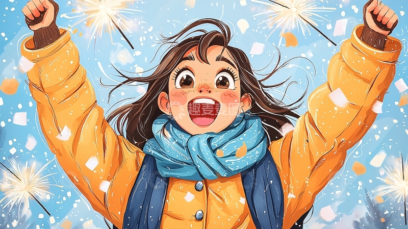 高清大图下载【趣麦麦图】快乐女孩庆祝新年