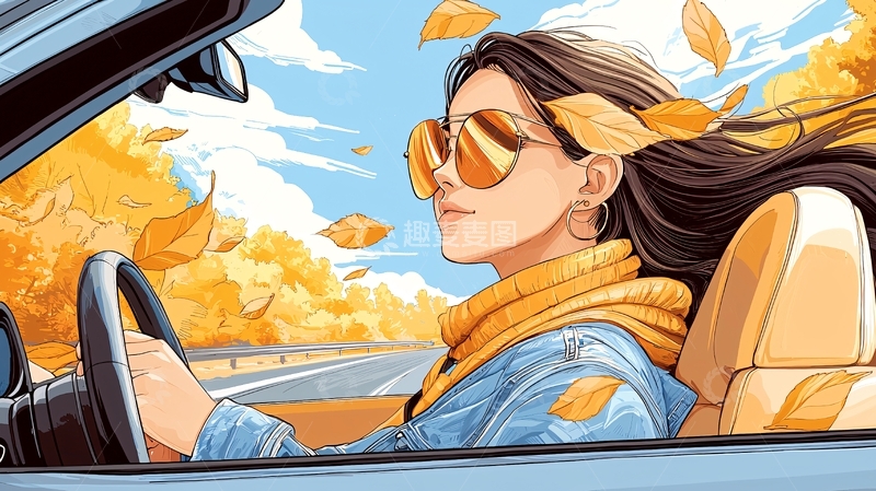 高清大图下载【趣麦麦图】秋日驾车旅行的女子