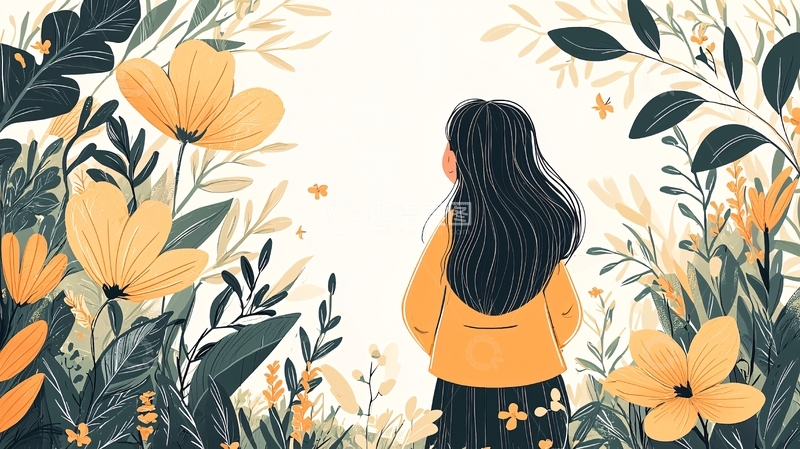 高清大图下载【趣麦麦图】女孩站在花丛中回头