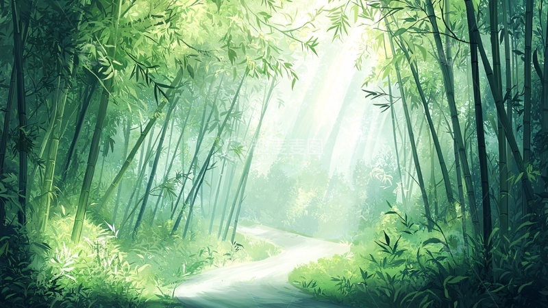 高清大图下载【趣麦麦图】清新竹林阳光小路