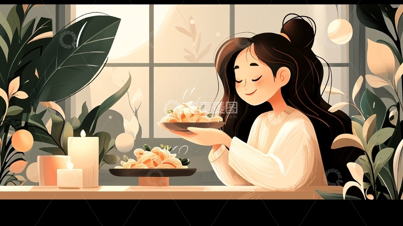 高清大图下载【趣麦麦图】女孩享用食物的温馨场景