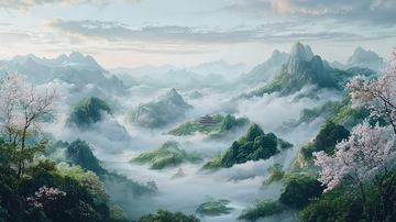 云雾缭绕的山峰美景