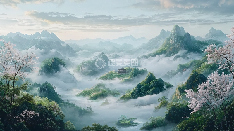 高清大图下载【趣麦麦图】云雾缭绕的山峰美景