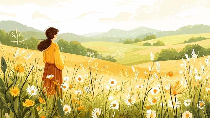 高清大图下载【趣麦麦图】田野中的女孩背影