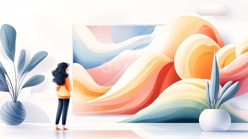 高清大图下载【趣麦麦图】女性背影面对彩色抽象