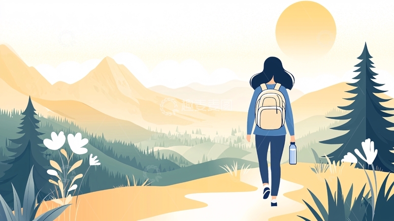 高清大图下载【趣麦麦图】徒步旅行者走向阳光