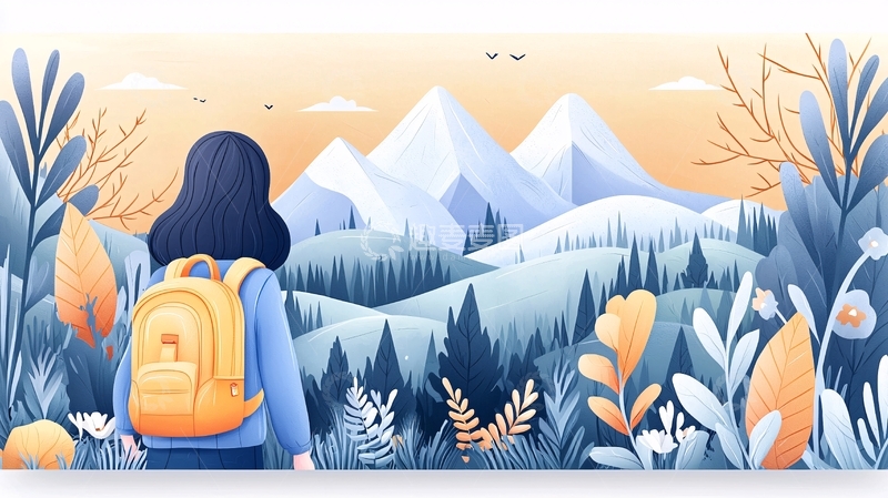 高清大图下载【趣麦麦图】女孩背包看远山