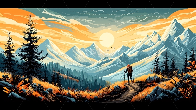 高清大图下载【趣麦麦图】山间徒步者高清图片