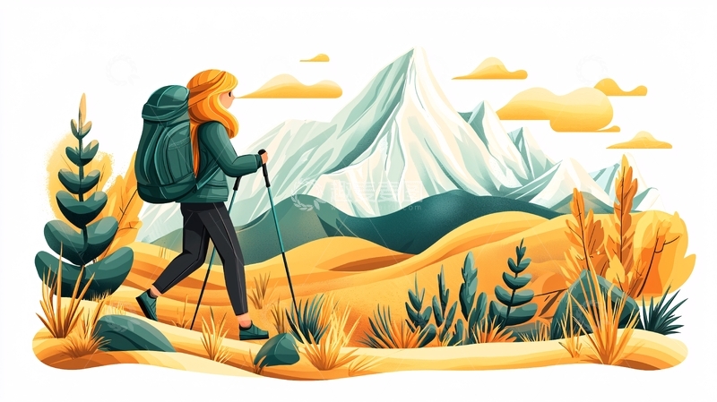 高清大图下载【趣麦麦图】登山者走向雪山