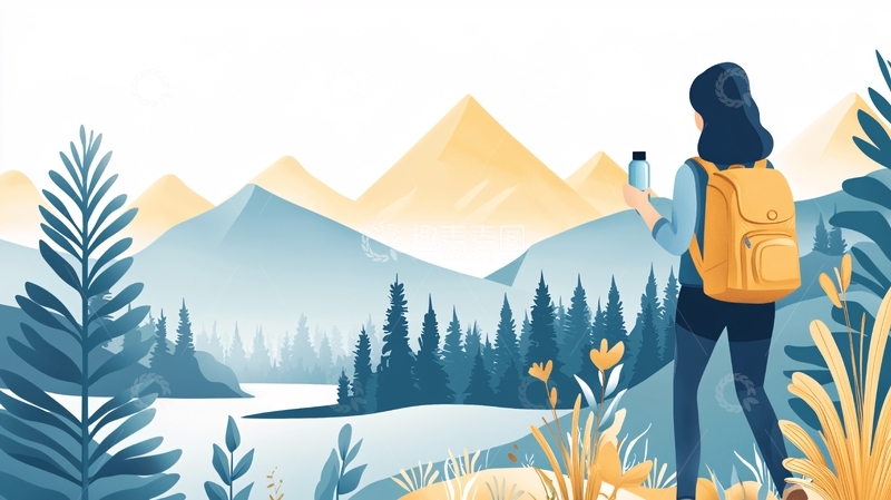 高清大图下载【趣麦麦图】旅行者欣赏山景