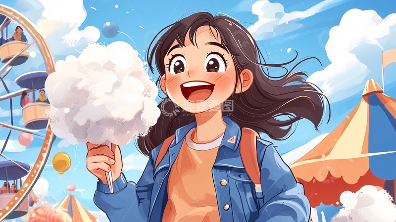 开心少女手持棉花糖