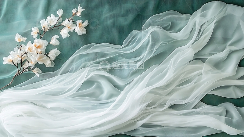 高清大图下载【趣麦麦图】轻柔白纱与花朵的唯美画面