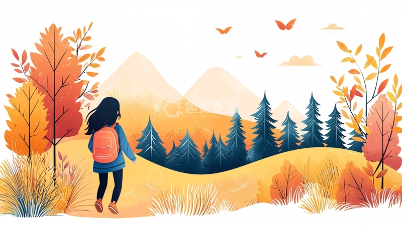 高清大图下载【趣麦麦图】秋日远足的女孩背影