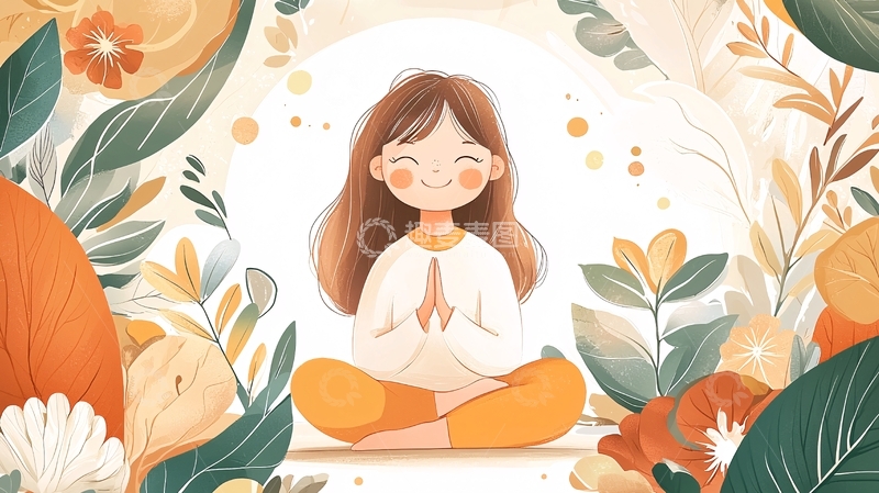 高清大图下载【趣麦麦图】冥想女孩身处植物中