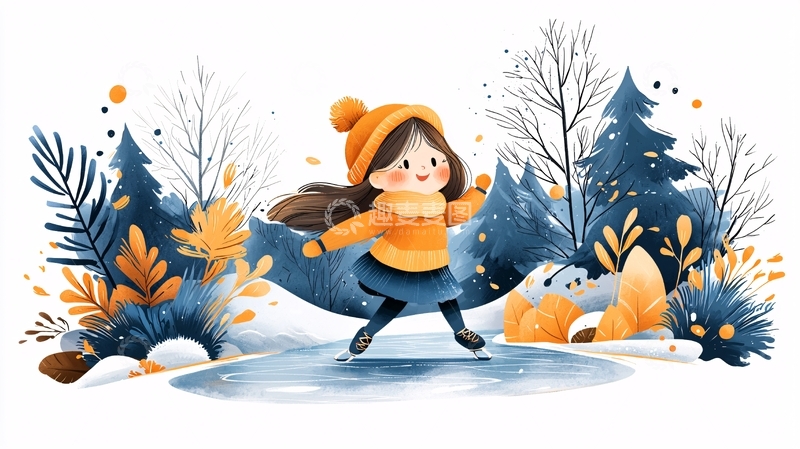 高清大图下载【趣麦麦图】冰上女孩快乐滑冰