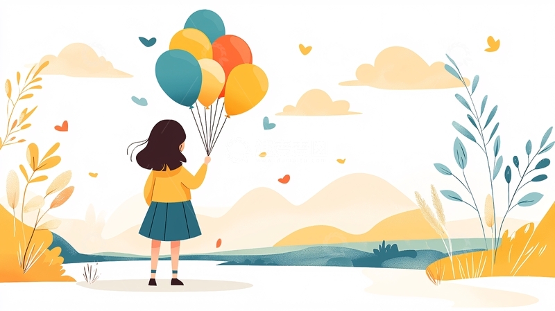 高清大图下载【趣麦麦图】女孩拿着气球的背影