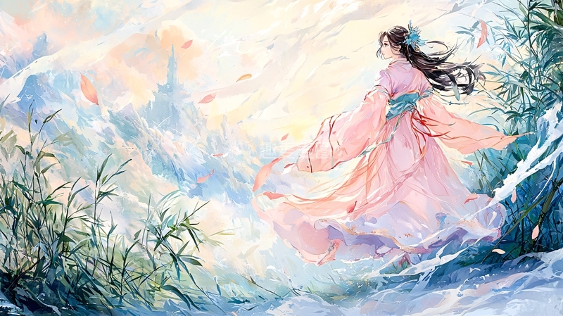 水墨风女子在云雾中