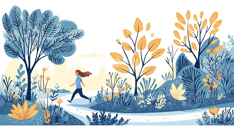 高清大图下载【趣麦麦图】女孩在蓝色调的秋日森林奔跑