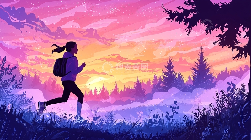 高清大图下载【趣麦麦图】日落时奔跑的女孩