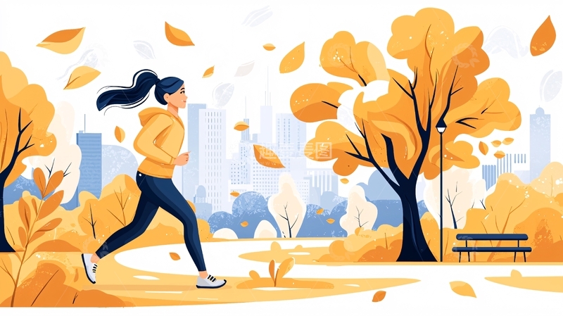 高清大图下载【趣麦麦图】秋天女子跑步插画