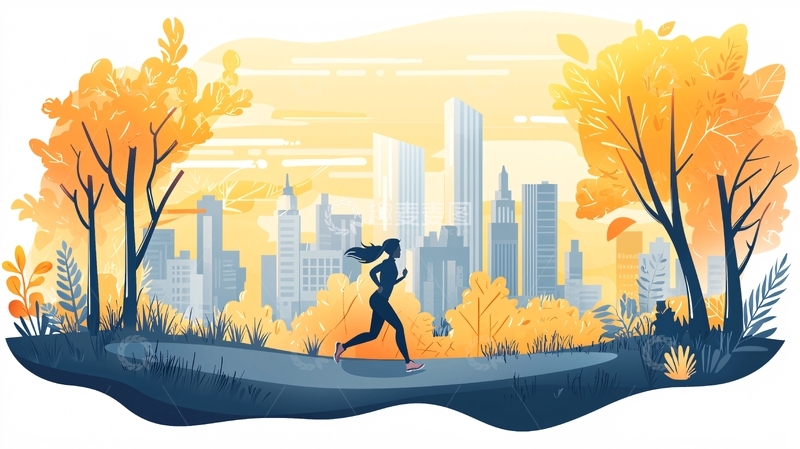 高清大图下载【趣麦麦图】秋季城市公园跑步女子