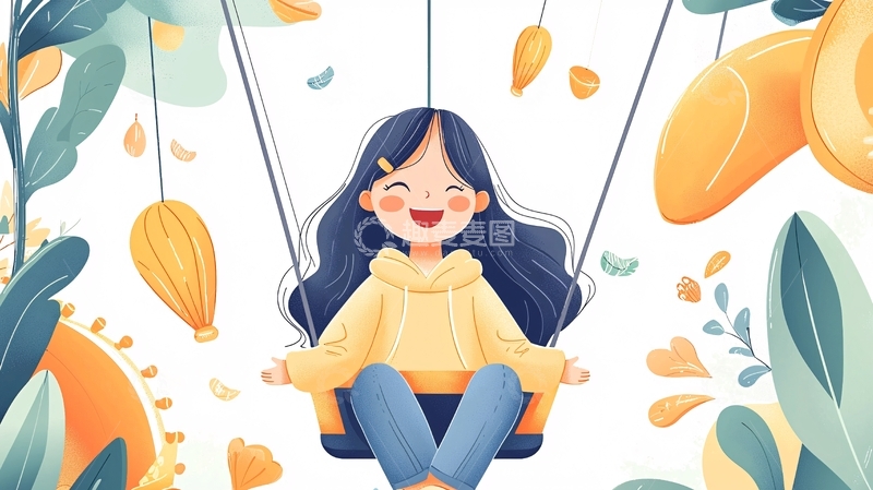 高清大图下载【趣麦麦图】荡秋千的快乐女孩
