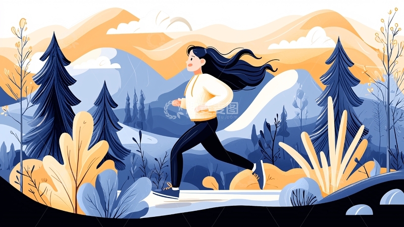 高清大图下载【趣麦麦图】女性户外跑步场景插画