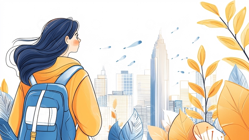 高清大图下载【趣麦麦图】女孩回头看城市