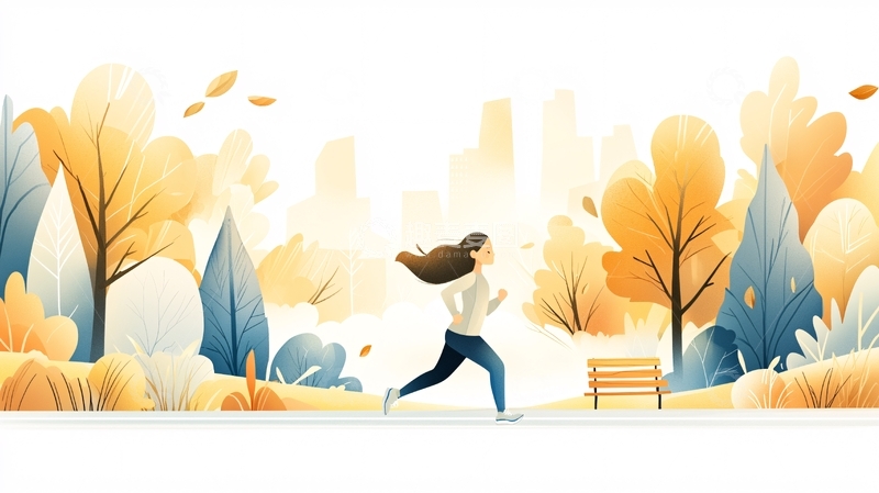 高清大图下载【趣麦麦图】秋日公园跑步女子