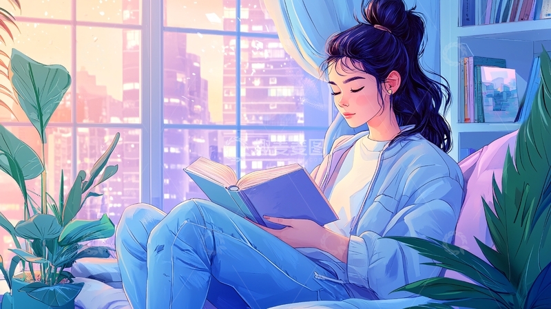 高清大图下载【趣麦麦图】女孩在窗边读书