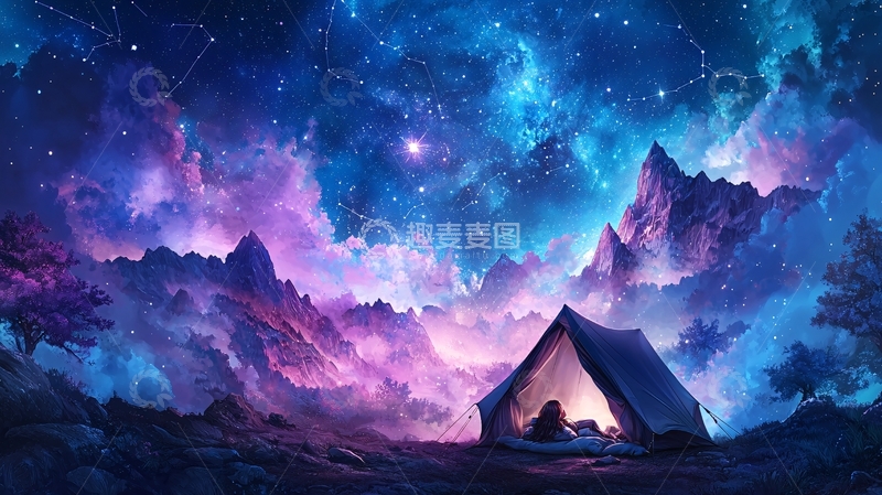 高清大图下载【趣麦麦图】星空下的帐篷营地