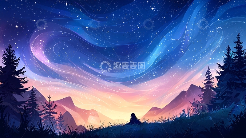 高清大图下载【趣麦麦图】宁静星空下的剪影