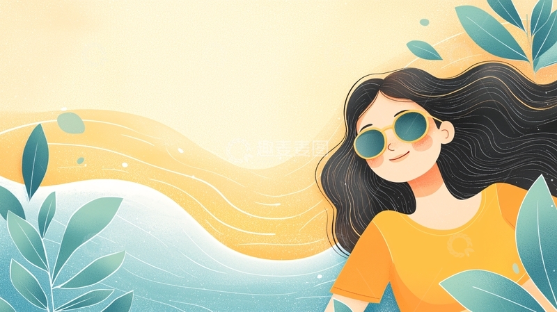 高清大图下载【趣麦麦图】夏日海边戴墨镜的女孩
