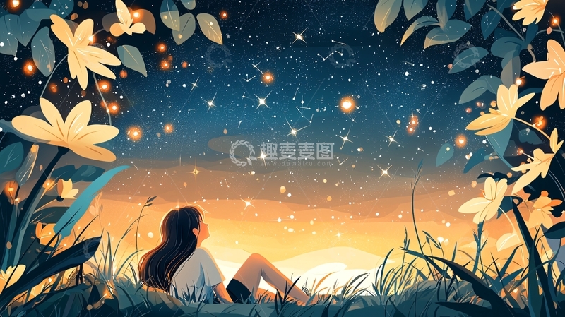 高清大图下载【趣麦麦图】仰望星空的女孩
