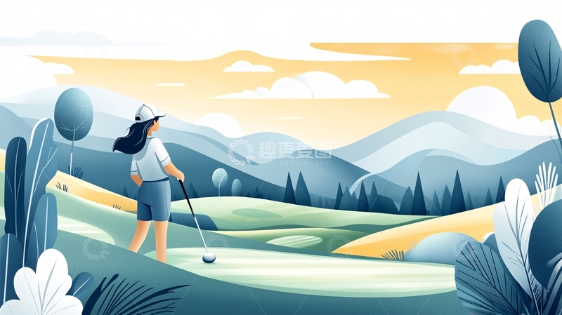 高清大图下载【趣麦麦图】高尔夫球场上的女子挥杆