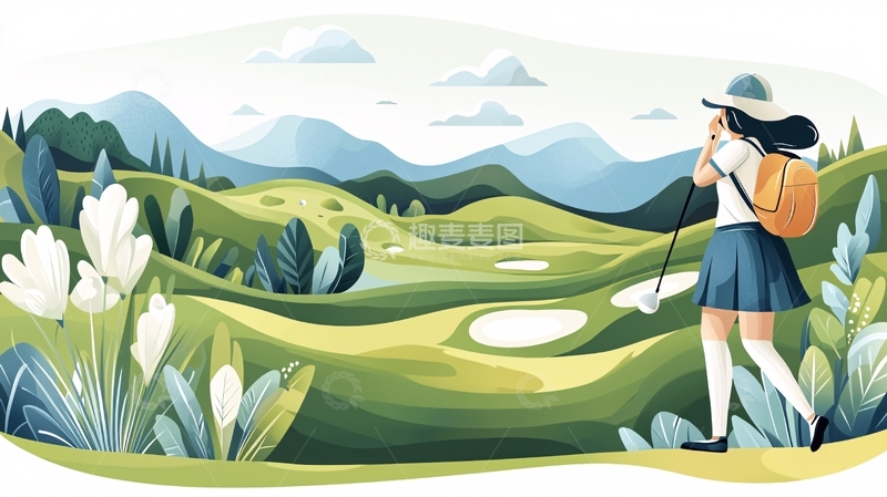 高清大图下载【趣麦麦图】女子高尔夫球手在绿地上