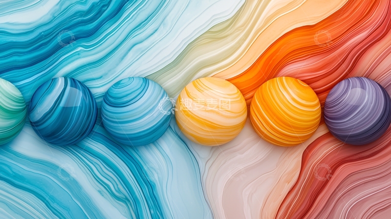 高清大图下载【趣麦麦图】色彩斑斓的球体与抽象背景