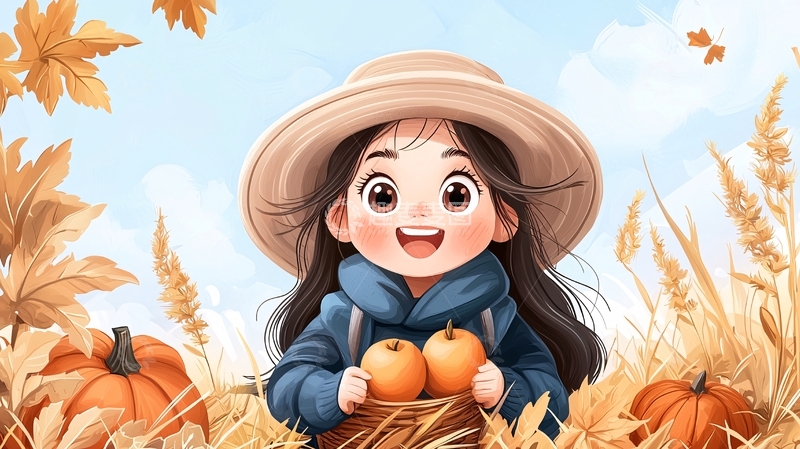 高清大图下载【趣麦麦图】秋日丰收的女孩