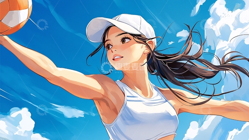 高清大图下载【趣麦麦图】阳光下少女打排球