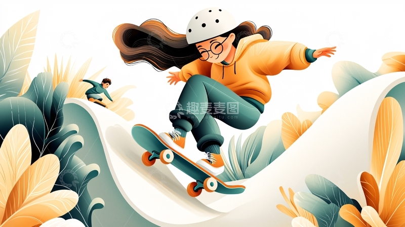 高清大图下载【趣麦麦图】女孩滑板高清图片
