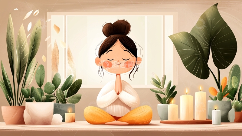 高清大图下载【趣麦麦图】冥想中的卡通女孩