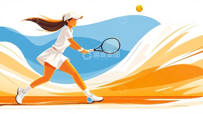 高清大图下载【趣麦麦图】女子打网球的插画