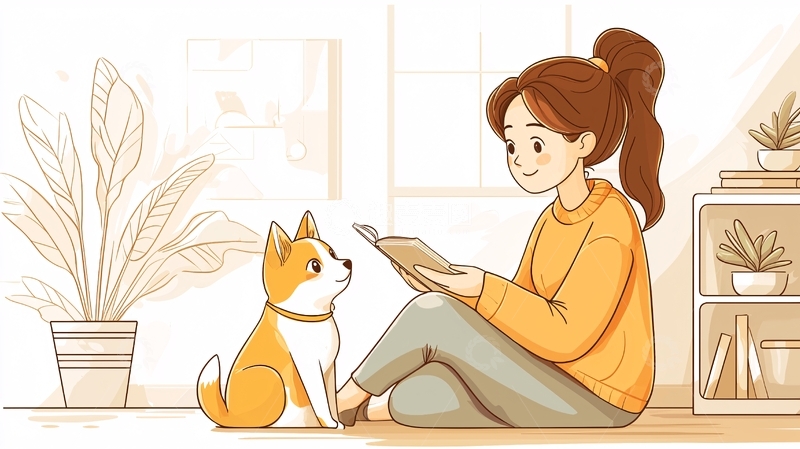 高清大图下载【趣麦麦图】女孩和柯基看书