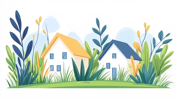 卡通房屋植物场景