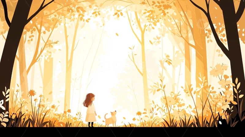 高清大图下载【趣麦麦图】森林中女孩的背影